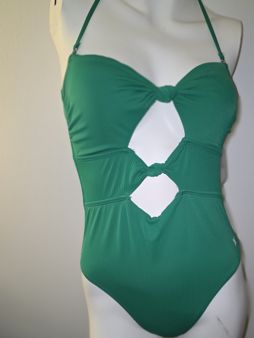 Hurley Emerald Green Cutout Knot-Front One-Piece Bodysuit